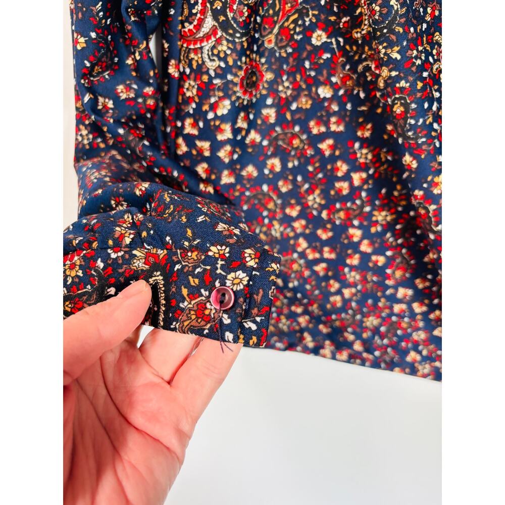 Vintage 70s Floral Paisley Poly Henley Collar Mardi Modes Size Large View 5
